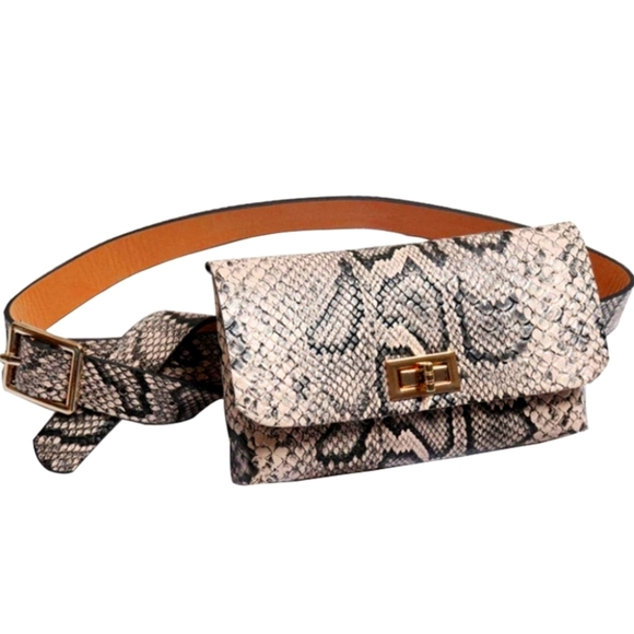 Faux Snakeskin Belt Bag with Gold Buckle - Picture 1 of 7